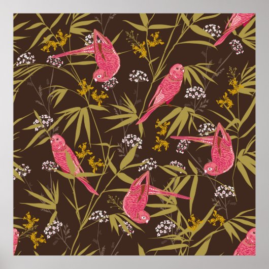 Beautiful Hand drawn parrot birds in Bamboo forest ポスター (正面)