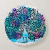 Beautiful Hand drawn Peacock bird consist many det ラウンドクッション (裏面)