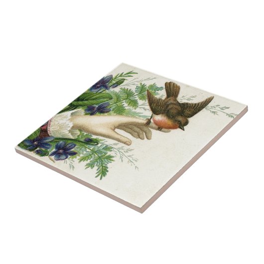 Beautiful hand with a bird and flowers タイル (側面)