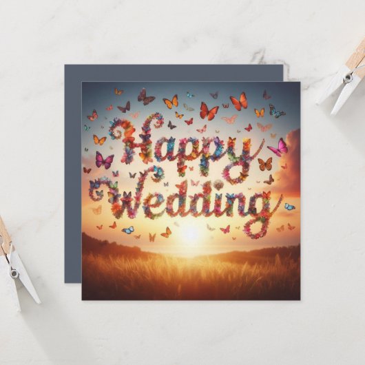 Beautiful Happy 結婚's Greeting Card カード (正面/裏面インサイチュ)
