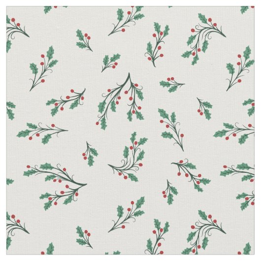 Beautiful Holly Seamless Christmas Pattern ファブリック (クローズアップ)