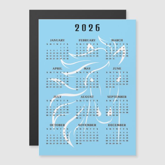 Beautiful Horse Design 2026 Calendar Magnetic Card (正面/裏面)