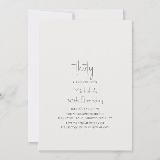 Beautiful Horse Modern Script 30th Birthday 招待状 (正面)