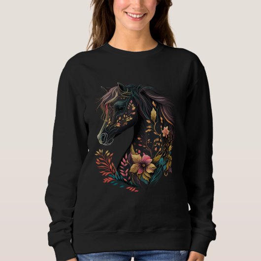 Beautiful Horse with Flowers and Plants Equestrian スウェットシャツ (正面)