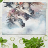 Beautiful Horses Floral Kitchen Towel キッチンタオル (折り畳み)
