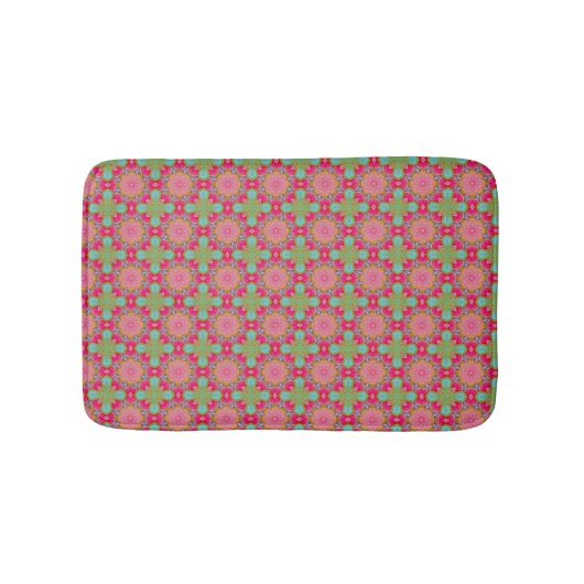 Beautiful Hot Pink and Green Floral バスマット (正面)