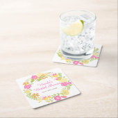 Beautiful Hot Pink Floral Wreath Bridal Shower スクエアペーパーコースター (インサイチュ)