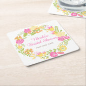 Beautiful Hot Pink Floral Wreath Bridal Shower スクエアペーパーコースター (アングル)