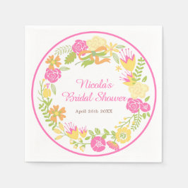 Beautiful Hot Pink Floral Wreath Bridal Shower スタンダードカクテルナプキン