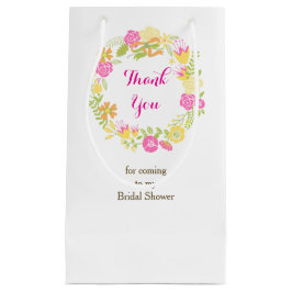 Beautiful Hot Pink Floral Wreath Bridal Shower スモールペーパーバッグ