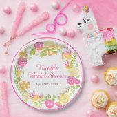 Beautiful Hot Pink Floral Wreath Bridal Shower ペーパープレート (パーティー)