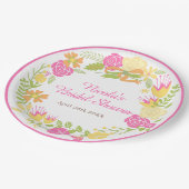 Beautiful Hot Pink Floral Wreath Bridal Shower ペーパープレート (アングル)