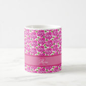 Beautiful Hot Pink Roses Custom Name Monogram Gift コーヒーマグカップ (中央)