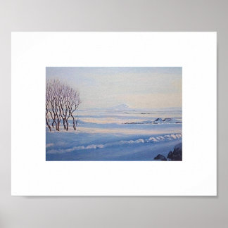 Beautiful Icelandic winter landscape painting art ポスター