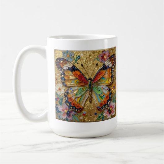 Beautiful Impasto Butterflies and Flowers Poem コーヒーマグカップ (左)