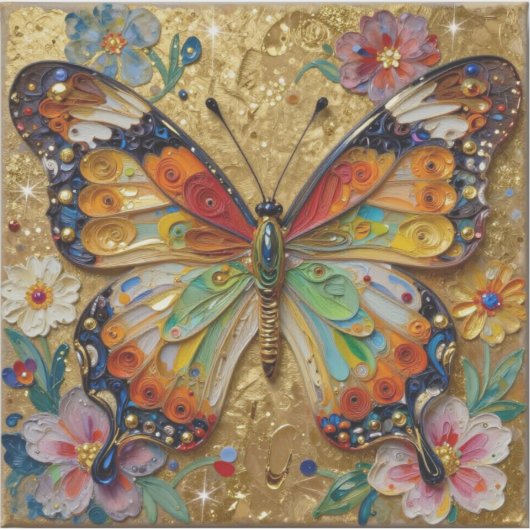 Beautiful Impasto Butterfly and Flowers   シール (正面)