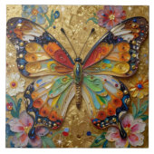 Beautiful Impasto Butterfly and Flowers   タイル (正面)