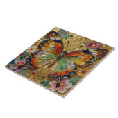Beautiful Impasto Butterfly and Flowers   タイル (側面)