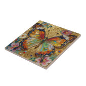 Beautiful Impasto Butterfly and Flowers   タイル (側面)