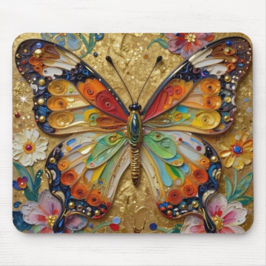 Beautiful Impasto Butterfly and Flowers   マウスパッド (正面)
