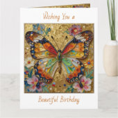 Beautiful Impasto Butterfly and Flowers Birthday カード (正面)