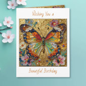 Beautiful Impasto Butterfly and Flowers Birthday カード