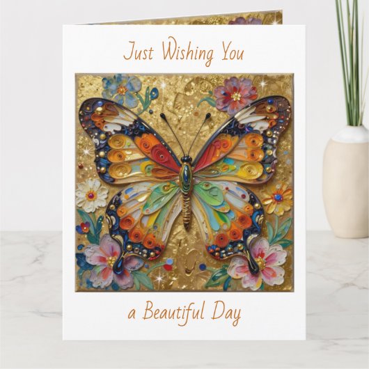 Beautiful Impasto Butterfly and Flowers Blank カード (正面)