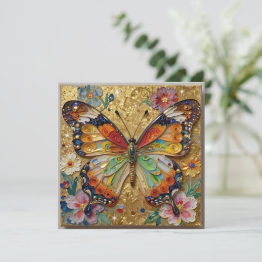 Beautiful Impasto Butterfly and Flowers Blank カード (スタンド正面)