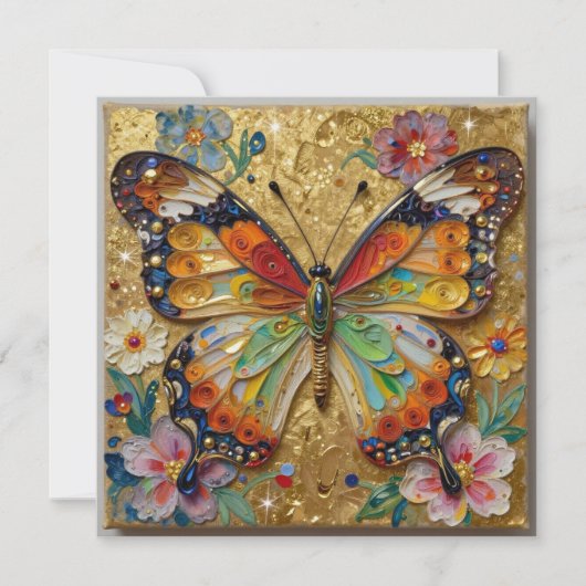 Beautiful Impasto Butterfly and Flowers Blank カード (正面)