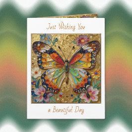 Beautiful Impasto Butterfly and Flowers Blank カード