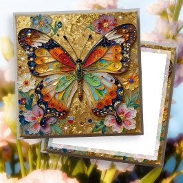 Beautiful Impasto Butterfly and Flowers Blank カード