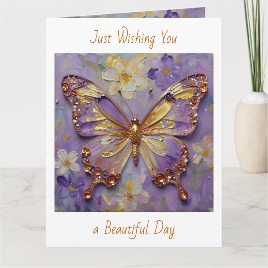Beautiful Impasto Purple Butterfly and Flowers  カード (正面)