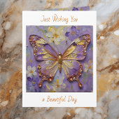 Beautiful Impasto Purple Butterfly and Flowers  カード