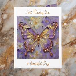 Beautiful Impasto Purple Butterfly and Flowers  カード