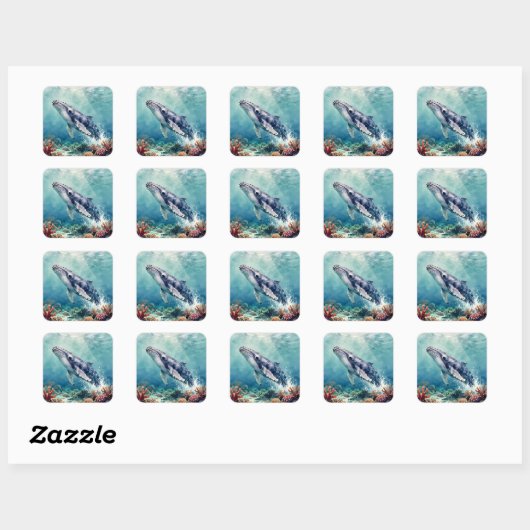 Beautiful Impasto Whale Oceanic Illustration スクエアシール (シート)