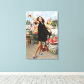 Beautiful Italian Young Woman Celebrating Victory キャンバスプリント (インサイチュ (ウッドフロア))