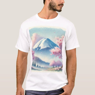 Beautiful Japan Fuji and Cherry Blossom T-Shirt Tシャツ