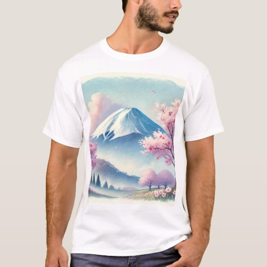 Beautiful Japan Fuji and Cherry Blossom T-Shirt Tシャツ (正面)
