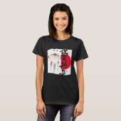 Beautiful Japanese Geisha red flag calligraphy dec Tシャツ (正面フル)