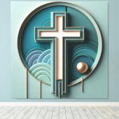 Beautiful Jesus Cross Stretched  キャンバスプリント (インサイチュ (ウッドフロア))