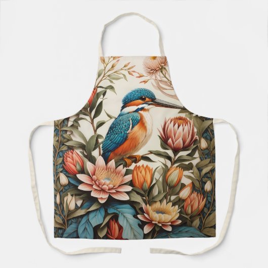 Beautiful Kingfisher and Protea Flowers エプロン (正面)