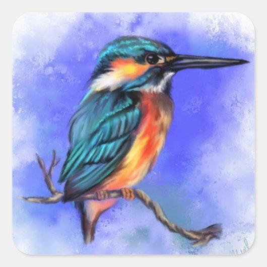 Beautiful Kingfisher Bird Stickerギフト スクエアシール (正面)