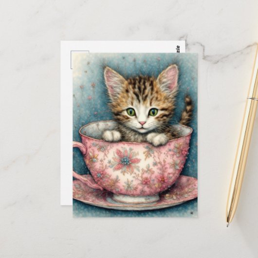 Beautiful kitten in a teacup  ポストカード (正面/裏面インサイチュ)