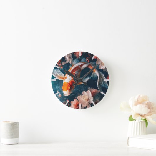 Beautiful Koi Fish Clock ラウンド壁時計 (ホーム)