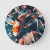 Beautiful Koi Fish Clock ラウンド壁時計 (正面)