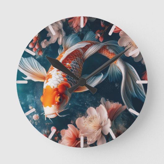 Beautiful Koi Fish Clock ラウンド壁時計 (正面)