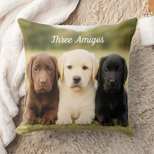 Beautiful Labrador Trio Puppy Personalized クッション (ブランケット)