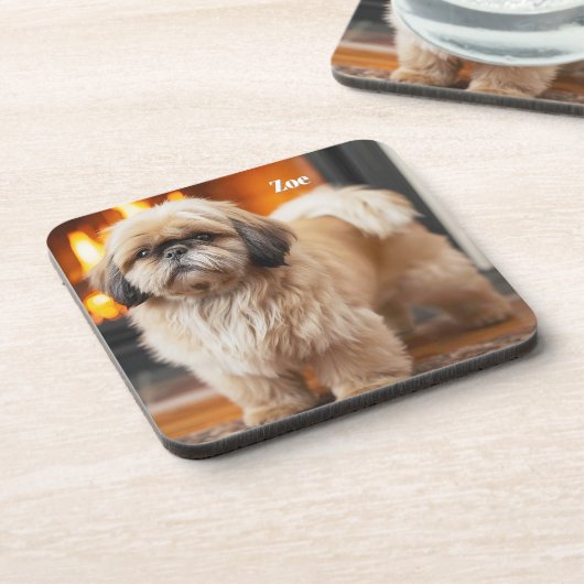 Beautiful Lhasa Apso Personalized Coaster Set コースター (左側)
