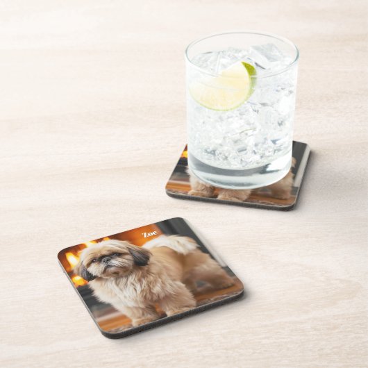 Beautiful Lhasa Apso Personalized Coaster Set コースター (右側)