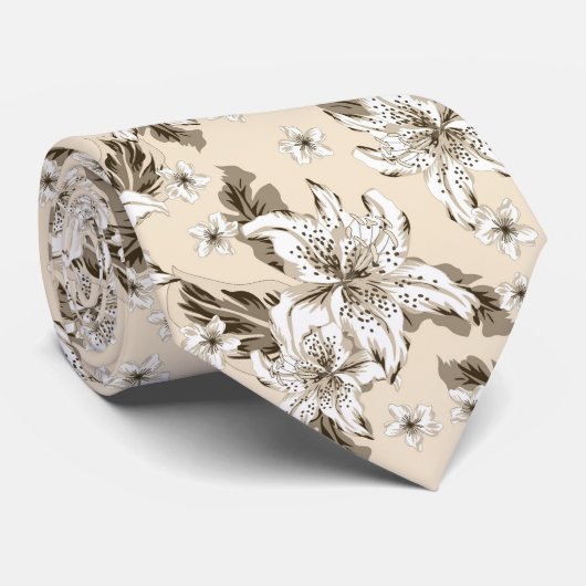 Beautiful light brown flower pattern ネクタイ (ロール)